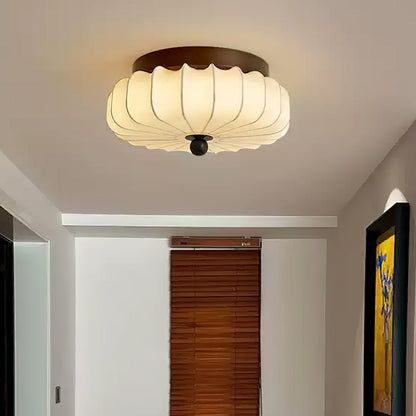 Plafondlamp met Walnoot Frame en Stoffen Kap – Vintage Design met Geïntegreerde LED