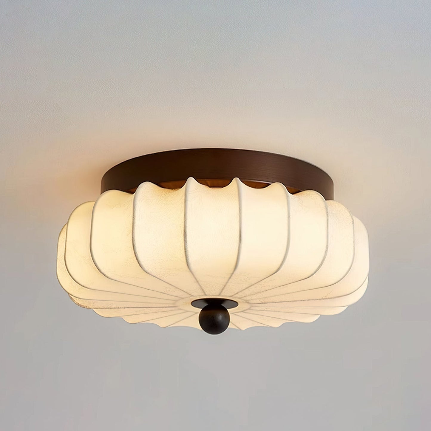 Plafondlamp met Walnoot Frame en Stoffen Kap – Vintage Design met Geïntegreerde LED