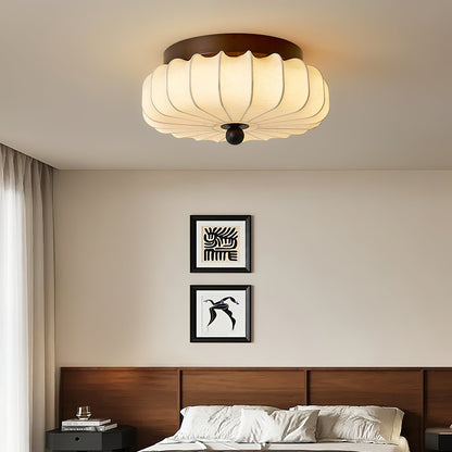 Plafondlamp met Walnoot Frame en Stoffen Kap – Vintage Design met Geïntegreerde LED