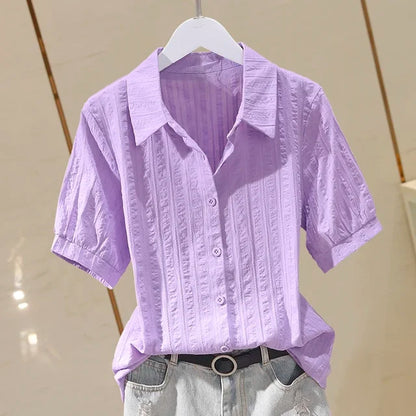 Vrouwelijke Katoenen Zomerblouse Vintage Stijl