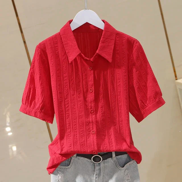 Vrouwelijke Katoenen Zomerblouse Vintage Stijl