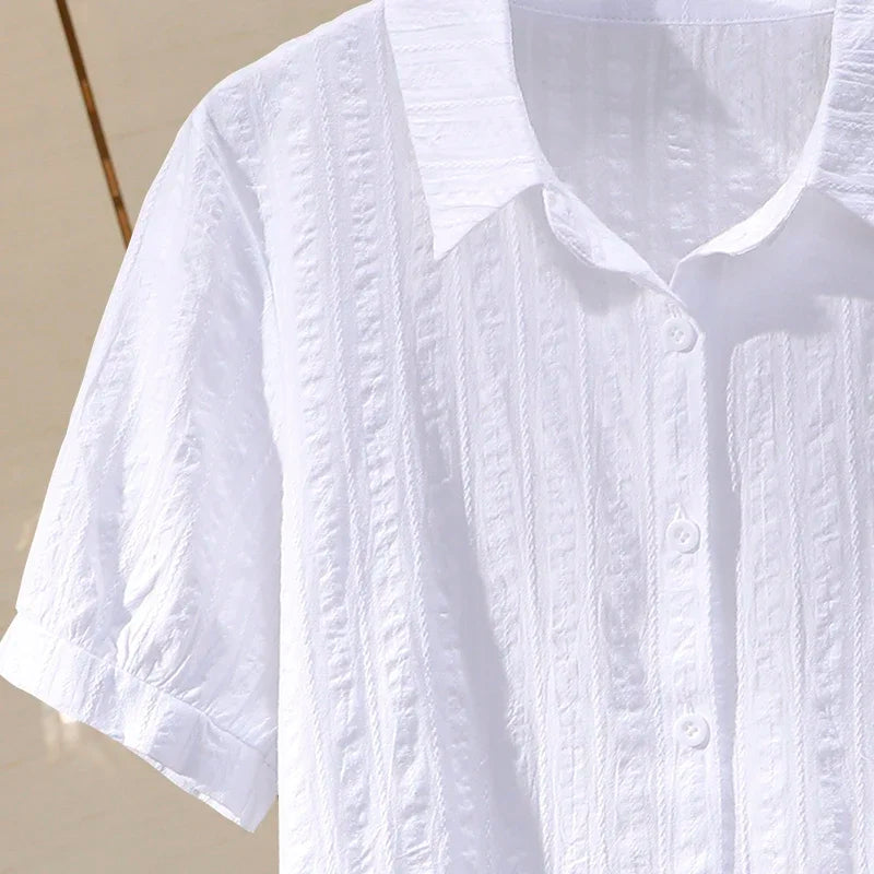 Vrouwelijke Katoenen Zomerblouse Vintage Stijl