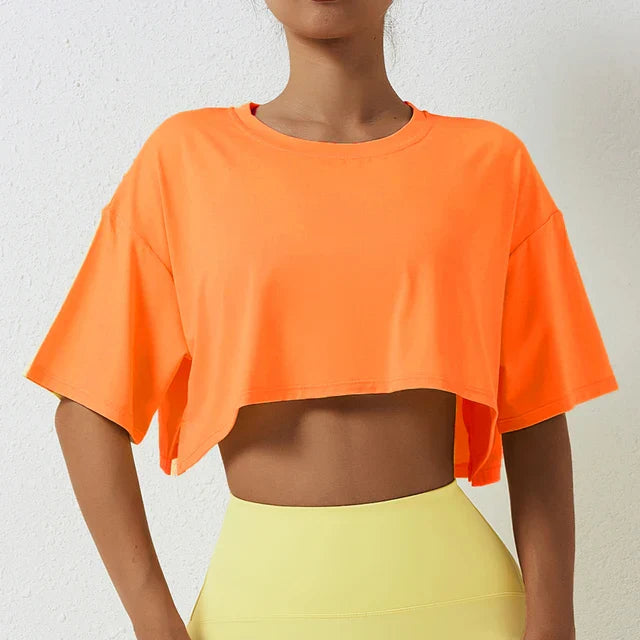 Dames Crop Top Korte Mouw Sportief