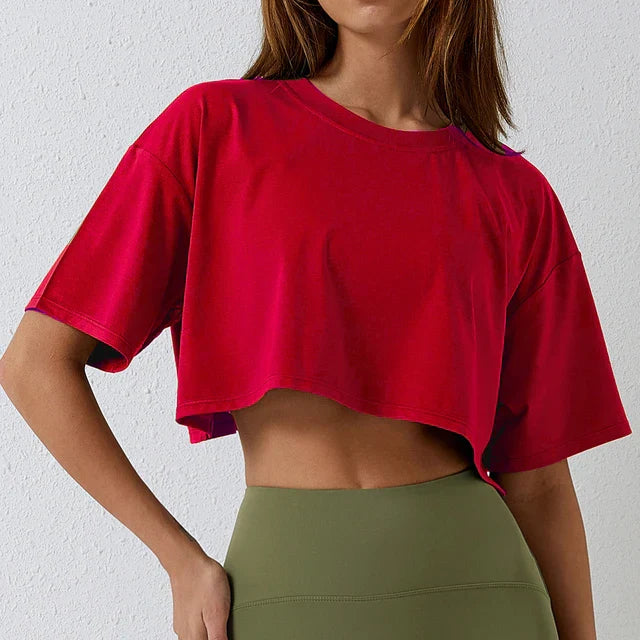 Dames Crop Top Korte Mouw Sportief