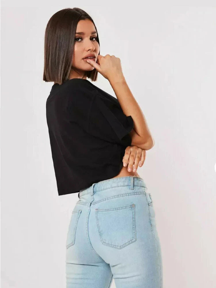 Dames Crop Top Korte Mouw Sportief