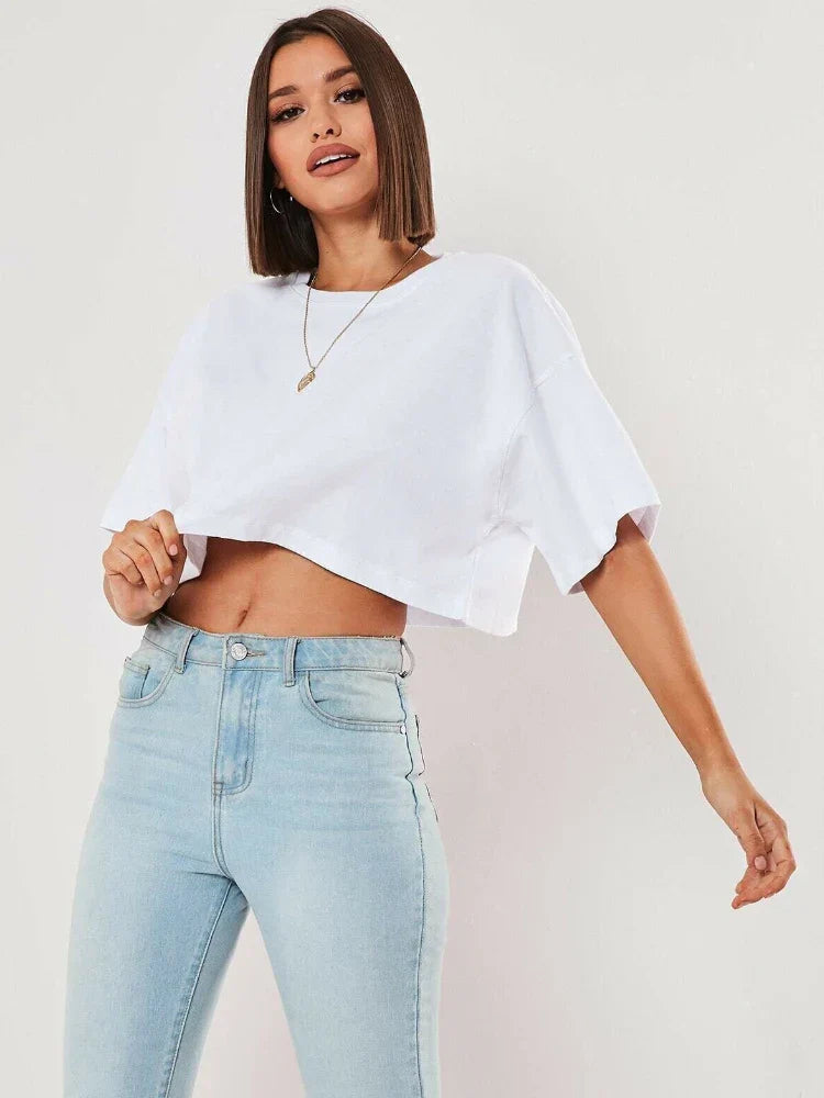 Dames Crop Top Korte Mouw Sportief
