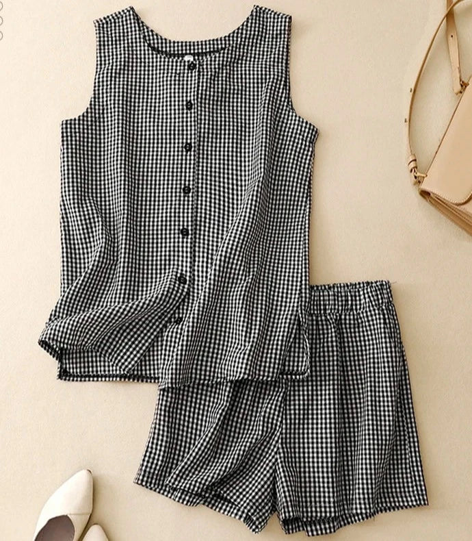 Zomerse Cardigan Set Geruit Vrouwelijk - StudioMarella