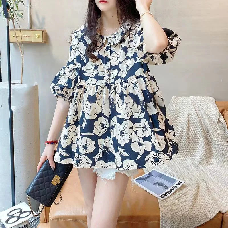 Korte Mouw Blouse Linnen Zomerjurk Vrouw