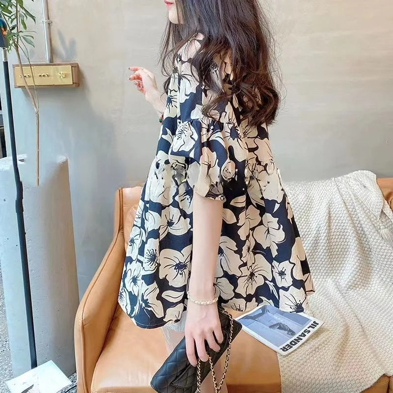 Korte Mouw Blouse Linnen Zomerjurk Vrouw