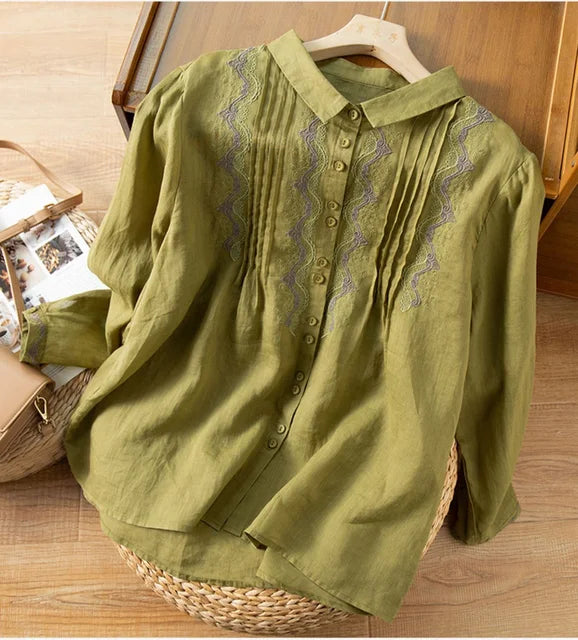 Dames Blouse van Katoen met Borduurwerk Vintage Stijl - StudioMarella