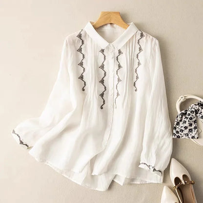 Dames Blouse van Katoen met Borduurwerk Vintage Stijl