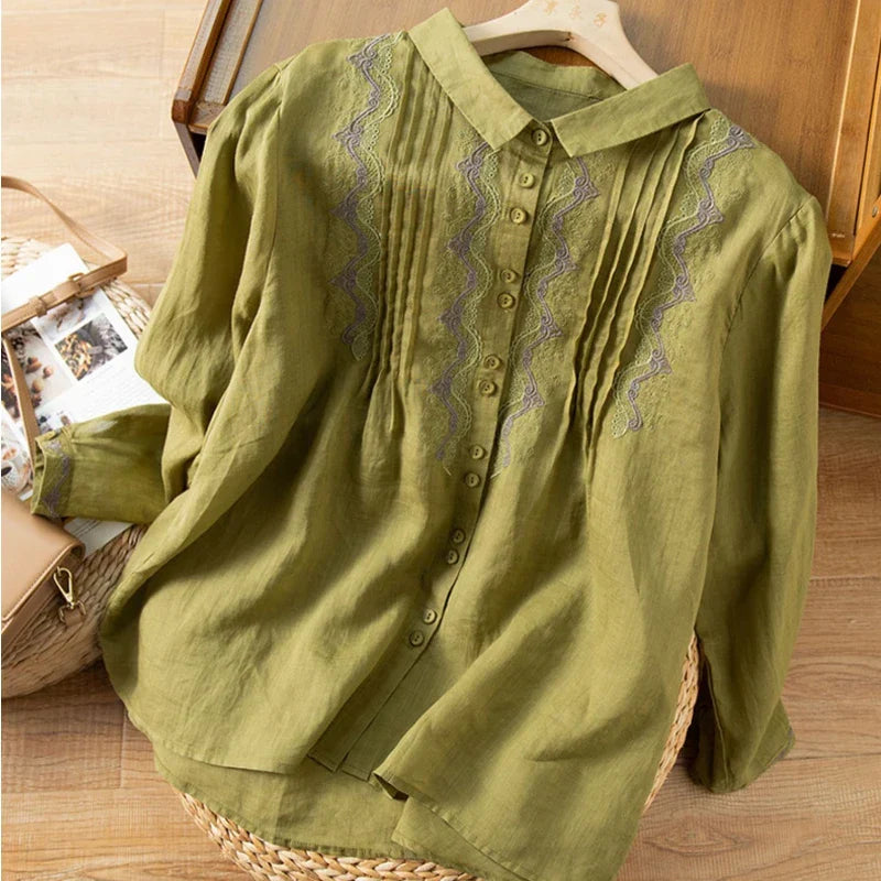 Dames Blouse van Katoen met Borduurwerk Vintage Stijl