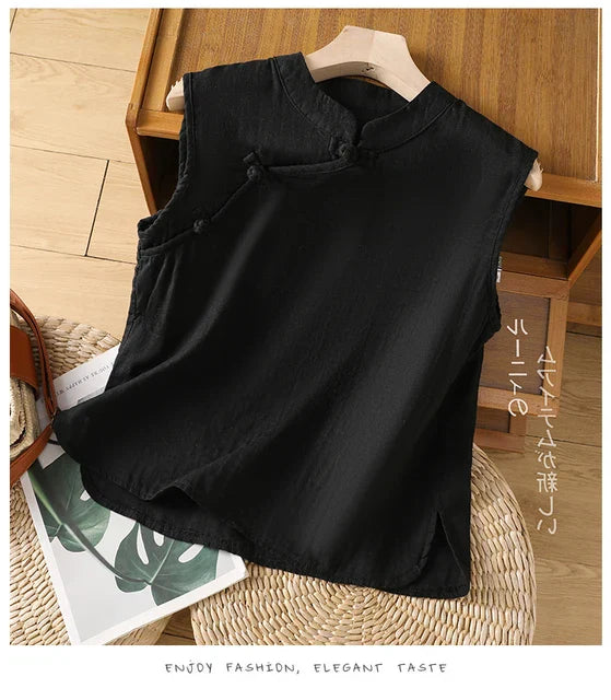 Mouwloos Shirt van Katoen met Disc Gesp