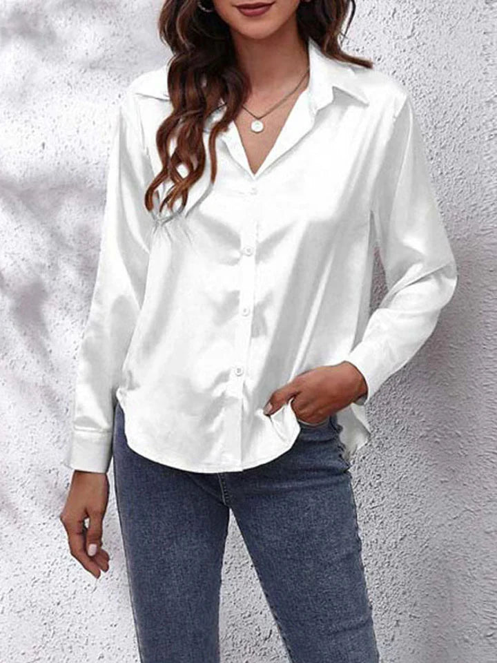 Zijden Blouse Lange Mouwen Elegante Vrouwelijke Tops