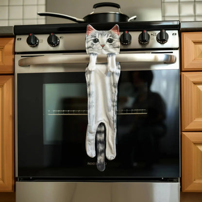 Decoratieve Handdoek met Kattenprint 60×15cm Microvezel Ophangbaar voor Keuken Badkamer