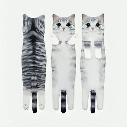 Decoratieve Handdoek met Kattenprint 60×15cm Microvezel Ophangbaar voor Keuken Badkamer