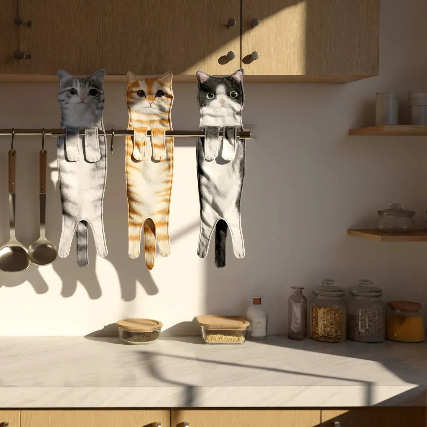 Decoratieve Handdoek met Kattenprint 60×15cm Microvezel Ophangbaar voor Keuken Badkamer