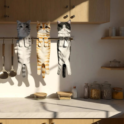 Decoratieve Handdoek met Kattenprint 60×15cm Microvezel Ophangbaar voor Keuken Badkamer