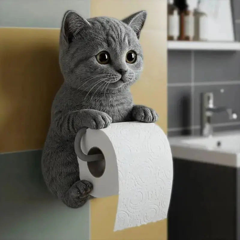 Toiletrolhouder Kat Kunsthars – Wandmontage Wc-Papierhouder met Kattenfiguur | Grijs Wit Zwart Oranje