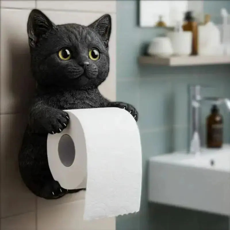 Toiletrolhouder Kat Kunsthars – Wandmontage Wc-Papierhouder met Kattenfiguur | Grijs Wit Zwart Oranje