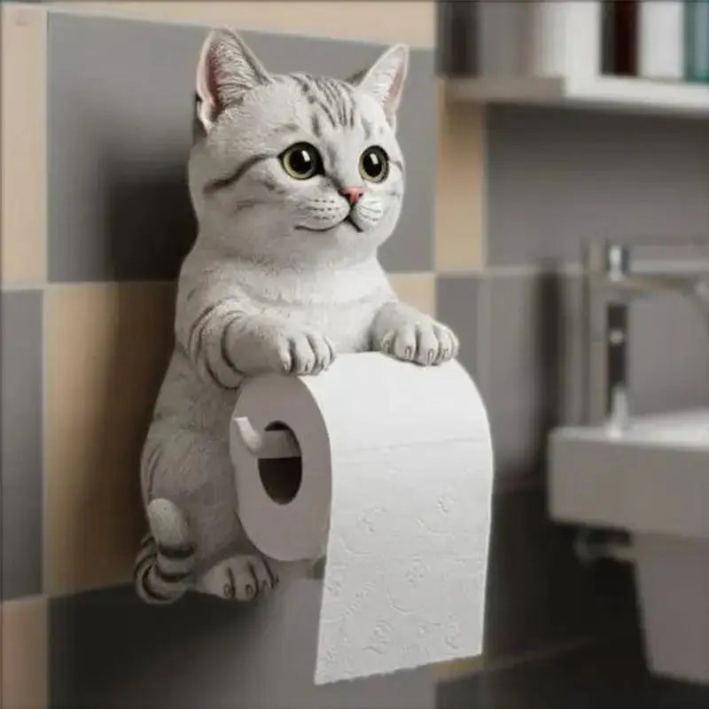 Toiletrolhouder Kat Kunsthars – Wandmontage Wc-Papierhouder met Kattenfiguur | Grijs Wit Zwart Oranje