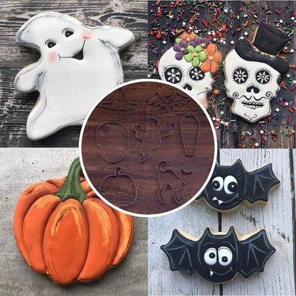 Uitsteekvormen Set 7 Stuks voor Koekjes Pannenkoeken Kaas Fruit Halloween Motieven Roestvrijstaal Spookjes Pompoen Vleermuis Heks Keuken Bakvormen
