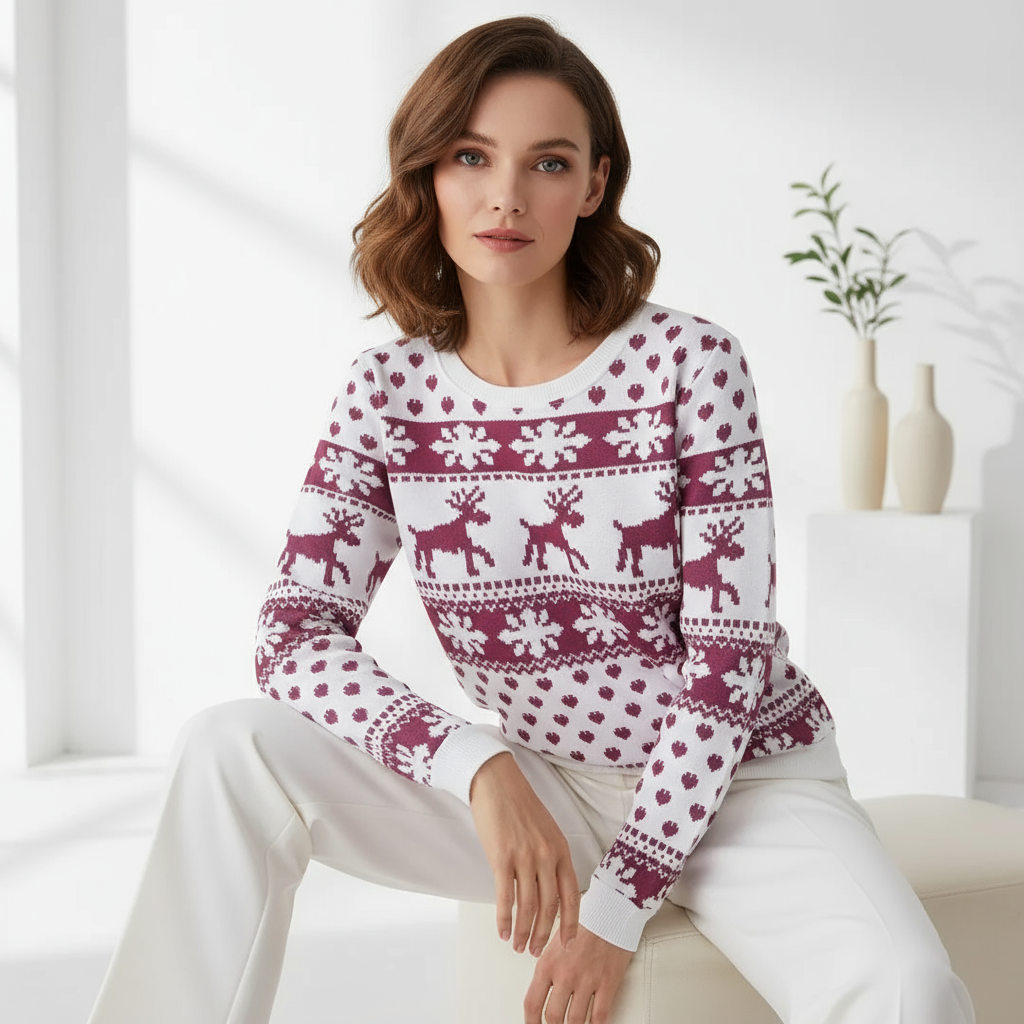 Kendra Dames Kersttrui | Gebreide Stof met Rendieren, Comfortabele Pasvorm 1