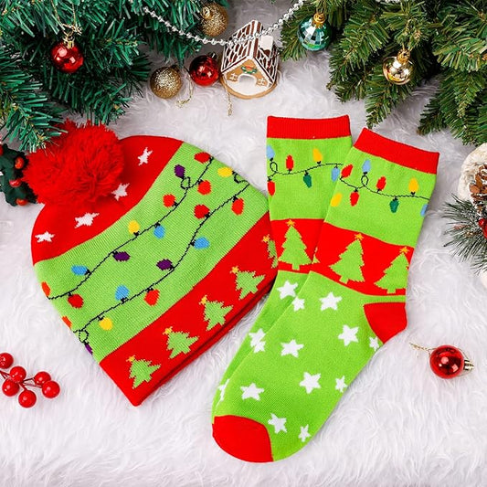 Kerst Muts en Sokken Set met LED Verlichting Zacht Brei - StudioMarella
