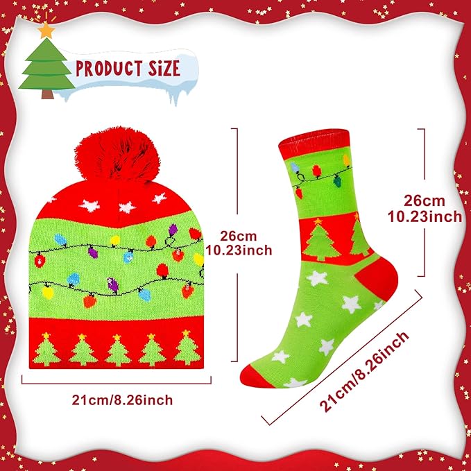 Kerst GlowWear Beanie Set | LED Verlichting, Zacht Breimateriaal en Bijpassende Sokken 3
