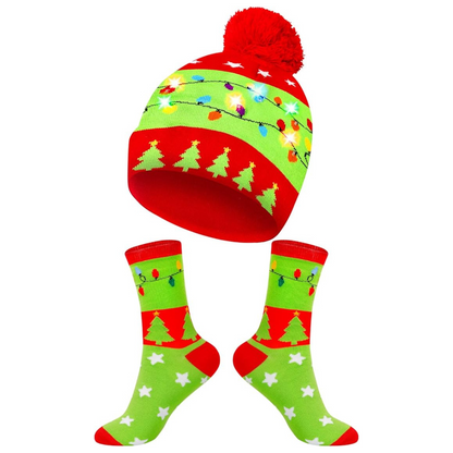 Kerst GlowWear Beanie Set | LED Verlichting, Zacht Breimateriaal en Bijpassende Sokken 6