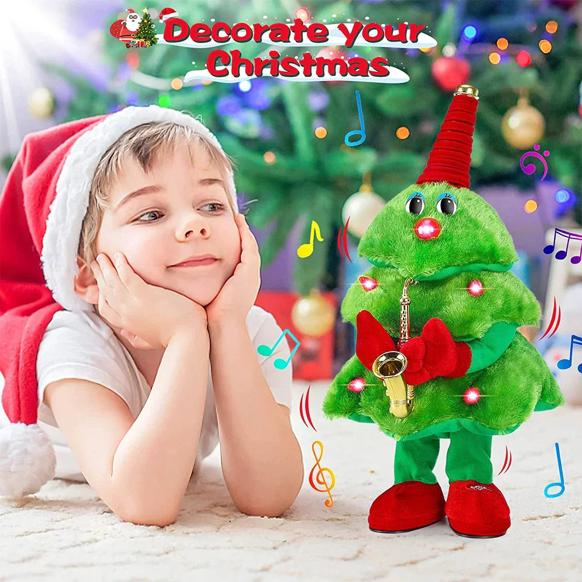 Dansende Kerstboom Knuffel met Muziek en Beweging - Groen Pluche Speelgoed - 35cm Interactieve Kerstdecoratie - Zingende Boom voor Kinderen en Volwassenen