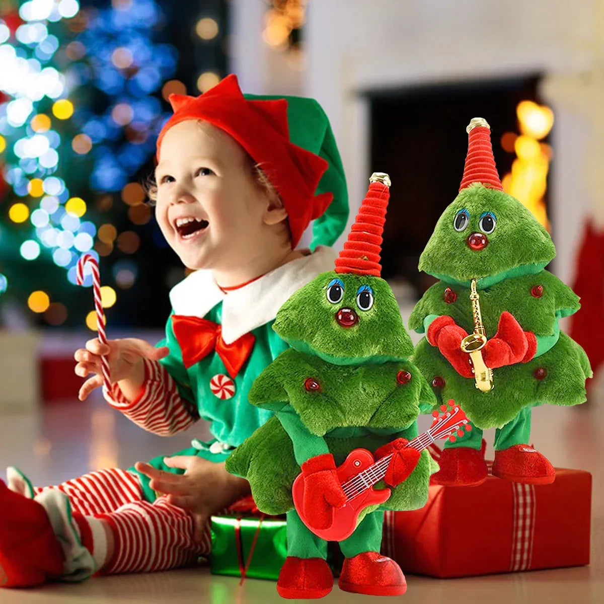 Dansende Kerstboom Knuffel met Muziek en Beweging - Groen Pluche Speelgoed - 35cm Interactieve Kerstdecoratie - Zingende Boom voor Kinderen en Volwassenen