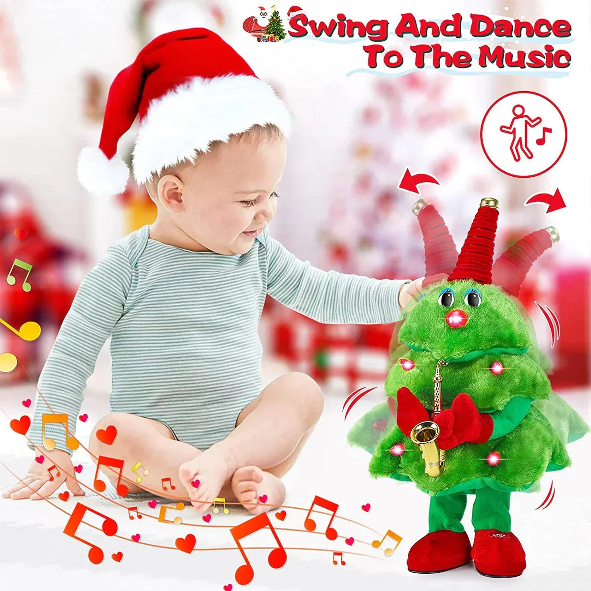 Dansende Kerstboom Knuffel met Muziek en Beweging - Groen Pluche Speelgoed - 35cm Interactieve Kerstdecoratie - Zingende Boom voor Kinderen en Volwassenen
