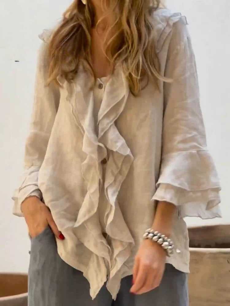 Vrouwelijke Blouse met Volant en Elegante Look