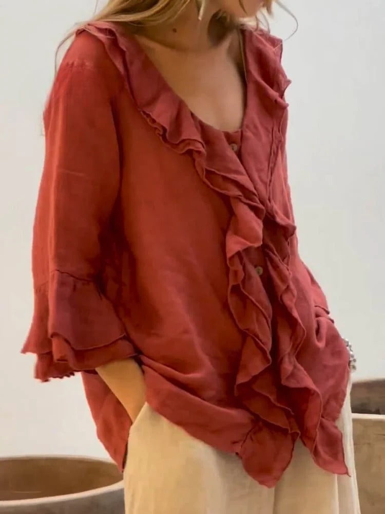 Vrouwelijke Blouse met Volant en Elegante Look