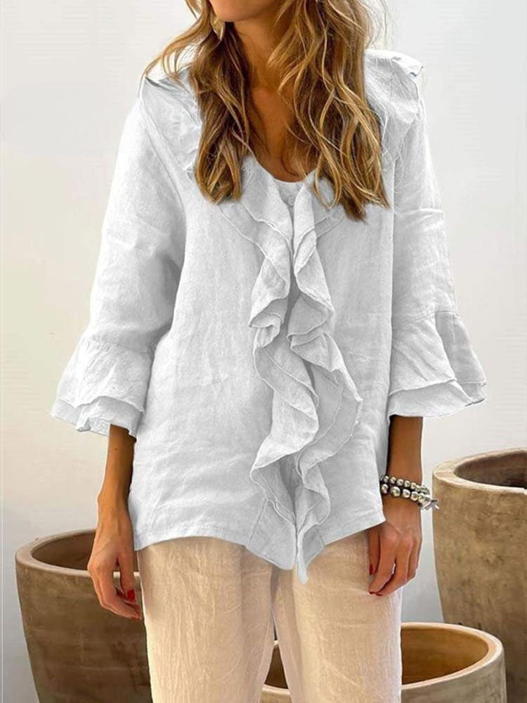 Vrouwelijke Blouse met Volant en Elegante Look