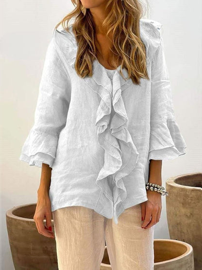 Vrouwelijke Blouse met Volant en Elegante Look