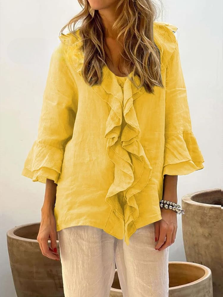 Vrouwelijke Blouse met Volant en Elegante Look