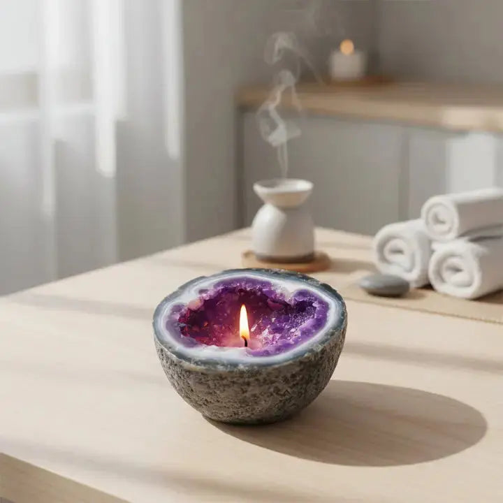 Decoratieve Geurkaars met Kristaleffect – Natuurwas in Geode-Houder voor Rust en Sfeer