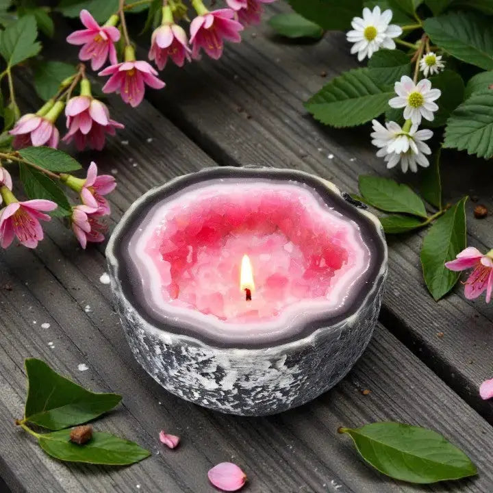 Decoratieve Geurkaars met Kristaleffect – Natuurwas in Geode-Houder voor Rust en Sfeer