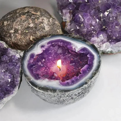 Decoratieve Geurkaars met Kristaleffect – Natuurwas in Geode-Houder voor Rust en Sfeer