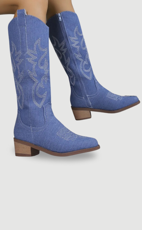 Vrouwelijke Blauwe Denim Laarzen Western Stijl - StudioMarella