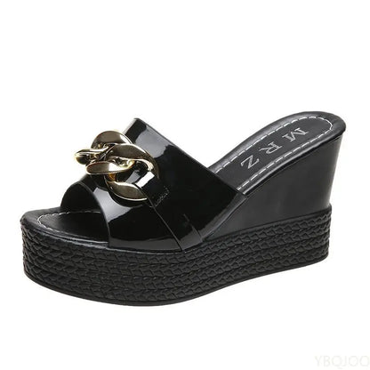 Slippers Met Hoge Hak en Ketting Detail
