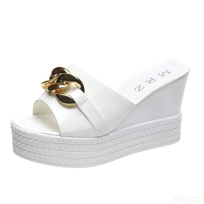 Slippers Met Hoge Hak en Ketting Detail
