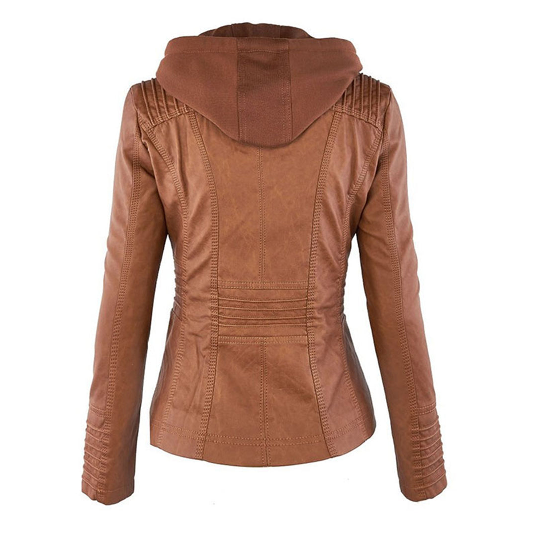 Dames Lederjas Waterdicht met Afneembare Capuchon