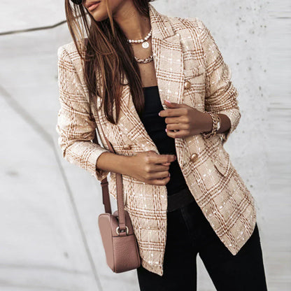 Dames Blazer Geruit Stijlvol Moderne Pasvorm