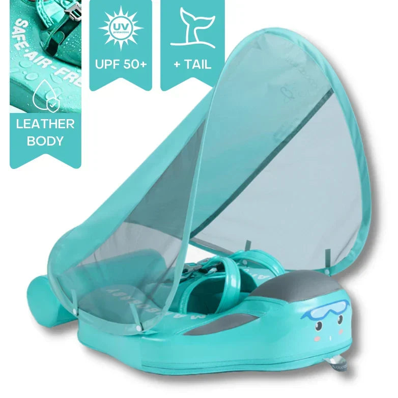 Opblaasbare Zwemhulp Baby met Zonnescherm UPF 50+ en Zacht Drijfcomfort | Veilige Zwemring voor Kinderen Pool en Strand | Visvormige Babyzwemband met Bescherming