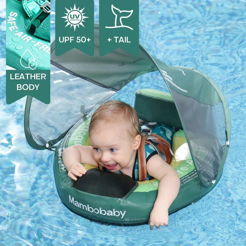 Opblaasbare Zwemhulp Baby met Zonnescherm UPF 50+ en Zacht Drijfcomfort | Veilige Zwemring voor Kinderen Pool en Strand | Visvormige Babyzwemband met Bescherming