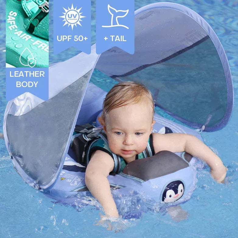 Opblaasbare Zwemhulp Baby met Zonnescherm UPF 50+ en Zacht Drijfcomfort | Veilige Zwemring voor Kinderen Pool en Strand | Visvormige Babyzwemband met Bescherming