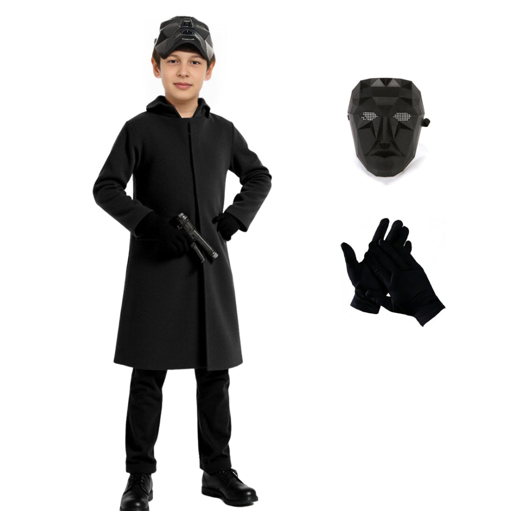 Mysterieus Kapuzenkostuum Zwart met Masker & Handschoenen Unisex Halloween Cosplay Party Outfit voor Kinderen & Volwassenen